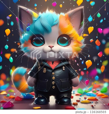 オシャレな子猫がカラフルペイントまみれ	 116168503