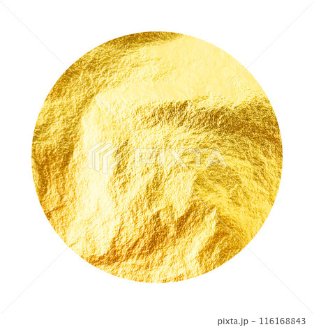 Gold foil, shiny handmade circle. Golden glittering texture, pattern. Luxury shining hand drawn background. Wedding, greeting card decoration element. Modern minimalist art. Vector illustration 116168843