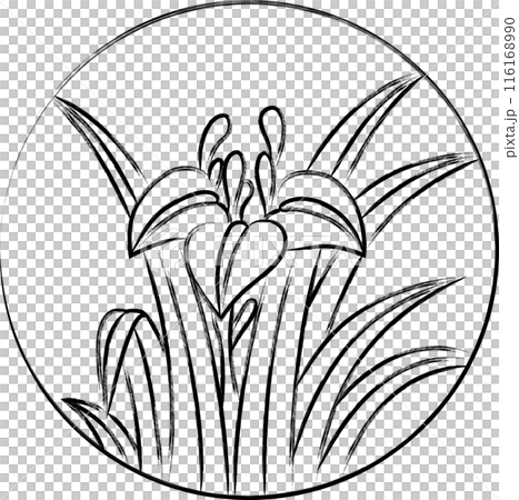 毛筆圓形花札、鳶尾花、森若、小月、五月、鳶尾渣 116168990