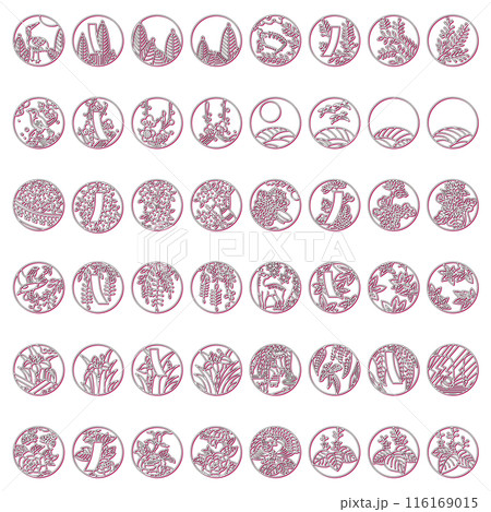 カラーシャドウの円形シンプル花札アイコンセット カラーシャドウの円形シンプル花札アイコンセット 116169015