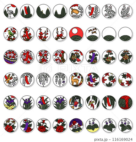 ステッカー風円形シンプル花札アイコンセット(背景なし) ステッカー風円形シンプル花札アイコンセット(背景なし) 116169024
