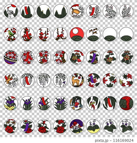 ステッカー風円形シンプル花札アイコンセット(背景なし) ステッカー風円形シンプル花札アイコンセット(背景なし) 116169024