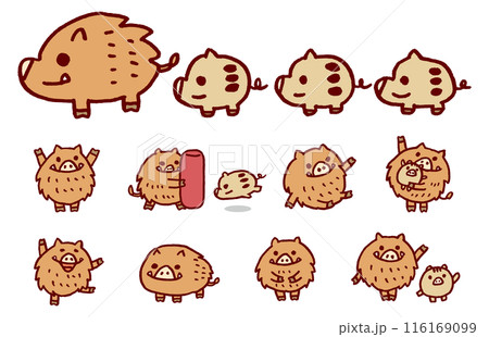 茶色くかわいい猪と瓜坊のキャラ素材 116169099