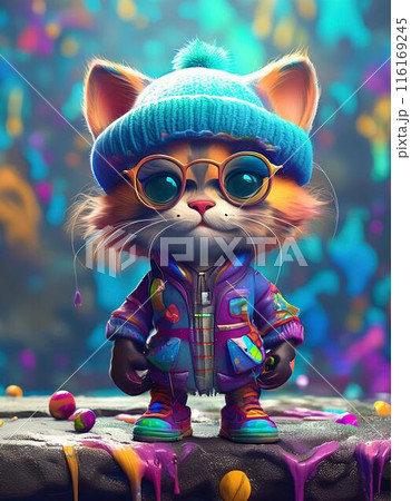 オシャレな子猫がカラフルペイントまみれ	 116169245