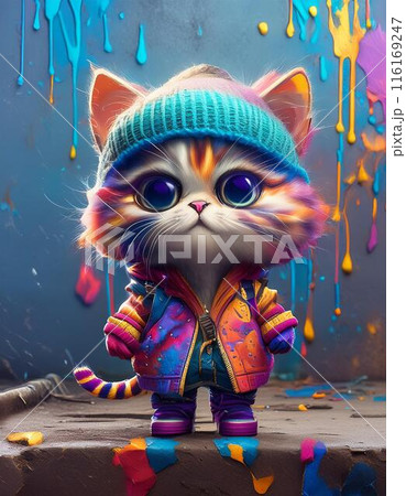 オシャレな子猫がカラフルペイントまみれ	 116169247