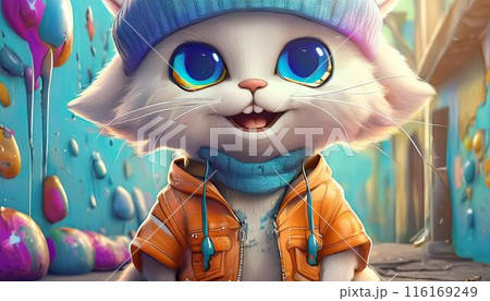 オシャレな子猫がカラフルペイントまみれ	 116169249