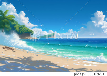 夏の海のアニメ風背景 AI生成画像 夏の海のアニメ風背景 AI生成画像 116169291