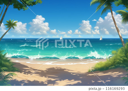 夏の海のアニメ風背景 AI生成画像 夏の海のアニメ風背景 AI生成画像 116169293