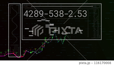 Image of lines, changing numbers, loading bars and multiple graphs over black background Image of lines, changing numbers, loading bars and multiple graphs over black background 116170008