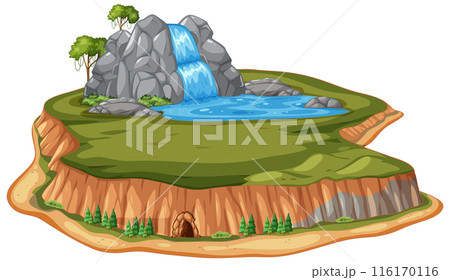 Mountain Waterfall and Cave Landscape 116170116