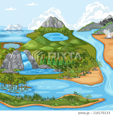 Diverse Natural Landforms Illustration 116170133
