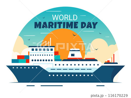 World Maritime Day Vector Illustration with Sea and Ship for Shipping Safety, Security, and the Marine Environment in a Nautical Flat Background 116170229