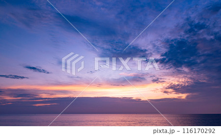 Nature beautiful Light Sunset or sunrise over sea, Colorful dramatic majestic scenery Sky with Amazing clouds and waves in sunset sky Nature beautiful Light Sunset or sunrise over sea, Colorful dramatic majestic scenery Sky with Amazing clouds and waves in sunset sky 116170292