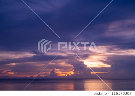 Nature beautiful Light Sunset or sunrise over sea, Colorful dramatic majestic scenery Sky with Amazing clouds and waves in sunset sky Nature beautiful Light Sunset or sunrise over sea, Colorful dramatic majestic scenery Sky with Amazing clouds and waves in sunset sky 116170307