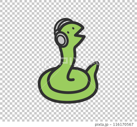 ヘッドホンを付けた蛇のイラスト ヘッドホンを付けた蛇のイラスト 116170567