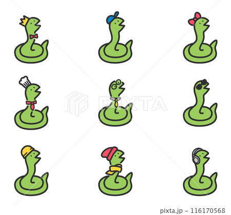 色々な格好をした蛇のイラストセット 色々な格好をした蛇のイラストセット 116170568
