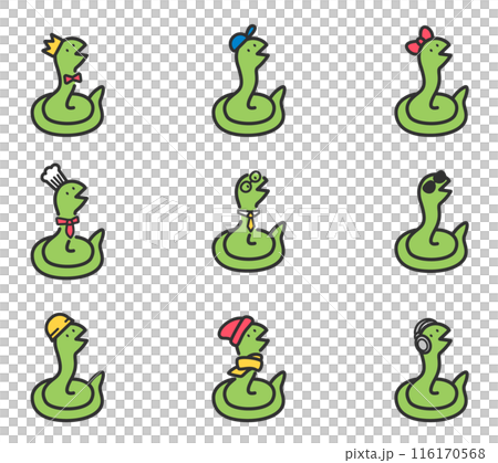 色々な格好をした蛇のイラストセット 色々な格好をした蛇のイラストセット 116170568