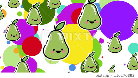 Image of colorful circles and smiling pears characters filling screen 116170892
