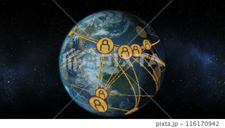 Image of digital social media icons processing over globe 116170942