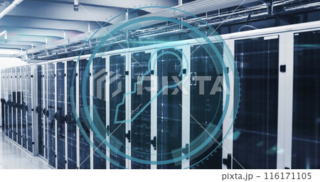 Image of key icon and data processing over computer servers Image of key icon and data processing over computer servers 116171105