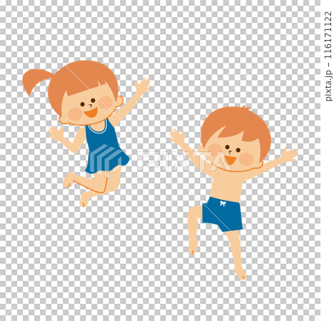 Illustration of a child wearing a school swimsuit Illustration of a child wearing a school swimsuit 116171122