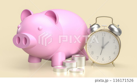 The piggy bank and clock for earn and saving concept 3d rendering. The piggy bank and clock for earn and saving concept 3d rendering. 116171526