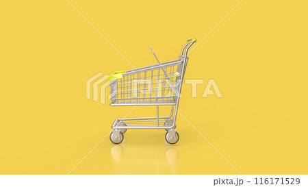The shopping cart on yellow Background 3d rendering. The shopping cart on yellow Background 3d rendering. 116171529