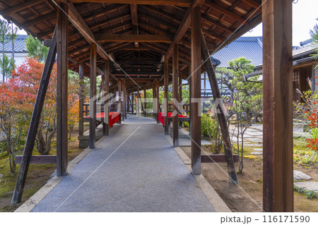 大徳寺塔頭　総見院　信長公木像を運んだ輿がある回廊 116171590