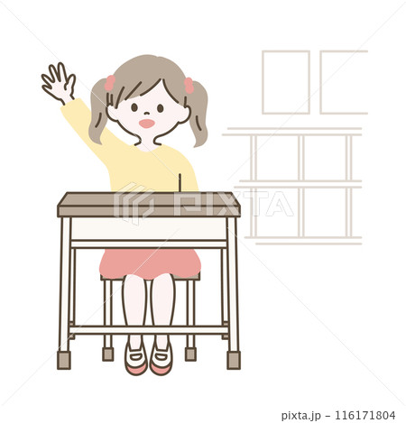 手をあげる女の子 116171804