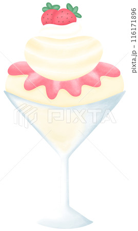 Strawberry and chocolate ice cream in a tall glass 116171896