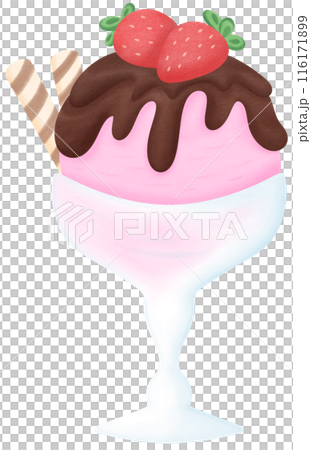 Strawberry and chocolate ice cream in a tall glass 116171899
