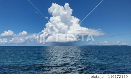 沖縄の海に浮かぶ積乱雲と雨柱（豊見城市・豊崎海浜公園） 116172159