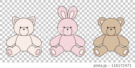 向量圖圖示集可愛的熊、兔子和貓毛絨動物 向量圖圖示集可愛的熊、兔子和貓毛絨動物 116172471