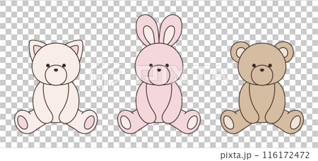 Cute bear, rabbit and cat stuffed animals vector illustration icon set animal 116172472