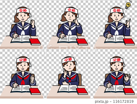 上半身のポーズ6種セット 勉強する女子受験生 上半身のポーズ6種セット 勉強する女子受験生 116172819