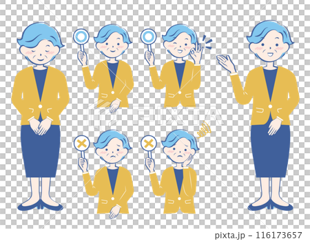 Senior women in suits set, bowing, guidance, yes or no, 3C 116173657