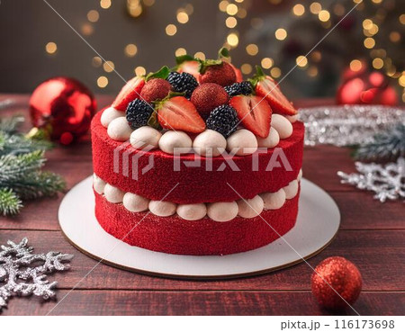 赤いクリスマスケーキ 116173698