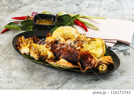 Asian grilled seafood mix plate Asian grilled seafood mix plate 116173743