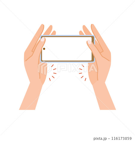 スマホの負担の少ない持ち方イメージイラスト(手のひらで支える・両手で操作02) スマホの負担の少ない持ち方イメージイラスト(手のひらで支える・両手で操作02) 116173859