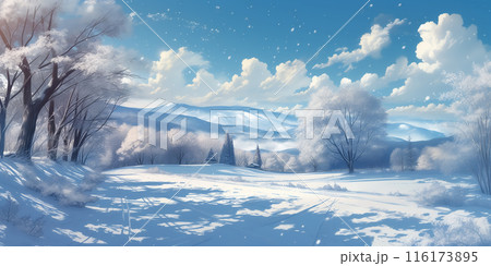 冬の雪原を描いたアニメ風イラスト　AI生成画像 116173895