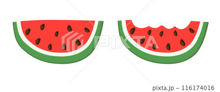 Watermelon Vector set. Cut slice and bitten. Flat collection illustration. 116174016