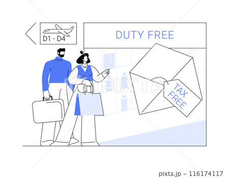 Duty free shop abstract concept vector illustration. 116174117