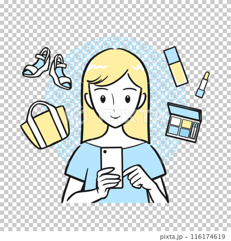A young woman enjoying online shopping on her smartphone (with background/simple) 116174619