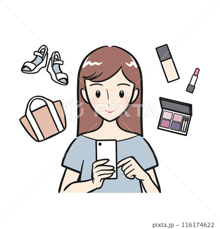 スマホでオンラインショッピングを楽しむ若い女性（背景なし） 116174622