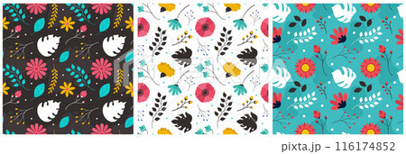 Floral Seamless Pattern Design Illustration with Blooming Branches and Leaf Flower in Hand-Drawn Cartoon Style Template Floral Seamless Pattern Design Illustration with Blooming Branches and Leaf Flower in Hand-Drawn Cartoon Style Template 116174852