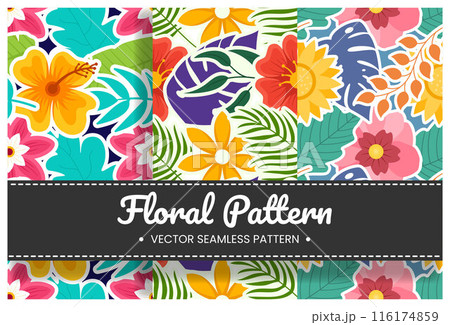 Floral Seamless Pattern Design Illustration with Blooming Branches and Leaf Flower in Hand-Drawn Cartoon Style Template Floral Seamless Pattern Design Illustration with Blooming Branches and Leaf Flower in Hand-Drawn Cartoon Style Template 116174859