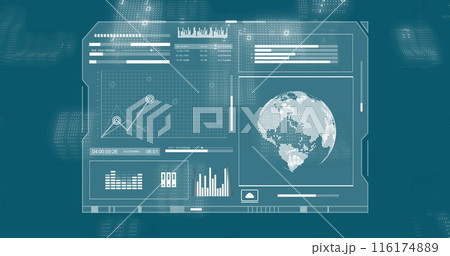 Image of data processing on screen over globe 116174889