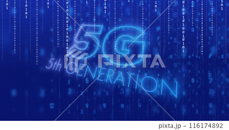Image of 5g text and data processing over blue background 116174892