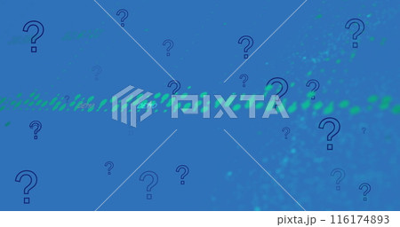 Image of financial data processing over question marks 116174893