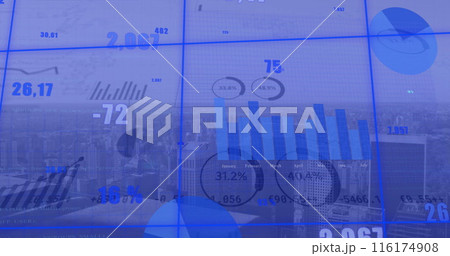 Image of financial data processing over cityscape Image of financial data processing over cityscape 116174908